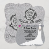 グリッター、ローズ、ダイヤモンド＆リボン ウェディング シャワー カード (正面/裏面)