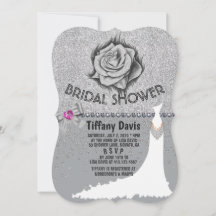 グリッター、ローズ、ダイヤモンド＆リボン ウェディング シャワー カード