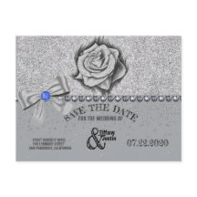グリッター、ローズ、ダイヤモンド＆リボン 結婚式お知らせカード