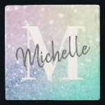 グリッター《写真》ぼけ味グラマラスエレガント ストーンコースター<br><div class="desc">このカラフル《写真》ぼけ味エレガントグリッターパターンを名前をカスタムするやモノグラムで簡単にパーソナライズできる。</div>