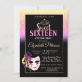 グリッター《写真》ぼけ味、ティアラ、マスカレード甘い16パーティー 招待状 (正面)