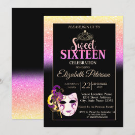 グリッター《写真》ぼけ味、ティアラ、マスカレード甘い16パーティー 招待状