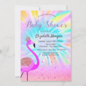 グリッター《写真》ぼけ味、フラミンゴ、グラデーション絞り染め 招待状 (正面)