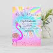 グリッター《写真》ぼけ味、フラミンゴ、グラデーション絞り染め 招待状 (スタンド正面)