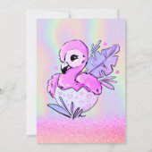 グリッター《写真》ぼけ味、フラミンゴ、ホログラフィックベビーシャワーI 招待状 (裏面)