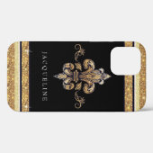 グリッター（紋章の）フラ・ダ・リ金ゴールドフランスのBlack Your Name  Case-Mate iPhoneケース (裏面 (横))