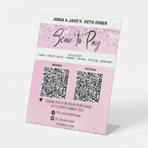 *~*グリッター- 2 QR支払い-テーブルトップテーブルテント 台座サイン