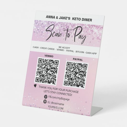 *~*グリッター- 2 QR支払い-テーブルトップテーブルテント 台座サイン (正面)