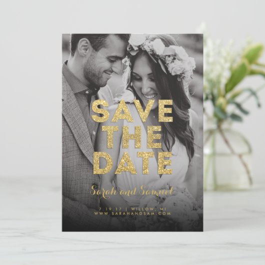 グリッター Save the Date カード (スタンド正面)