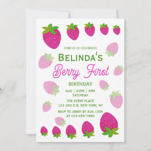 グリッター Y2K ストロベリー ベリー ファースト 1歳 誕生日 招待状