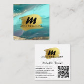 *~*グリッターAP66リュックスターコイズ金ゴールド瑪瑙QR スクエア名刺 (正面/裏面)