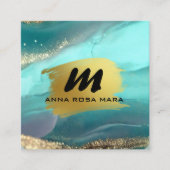 *~*グリッターAP66リュックスターコイズ金ゴールド瑪瑙QR スクエア名刺 (正面)