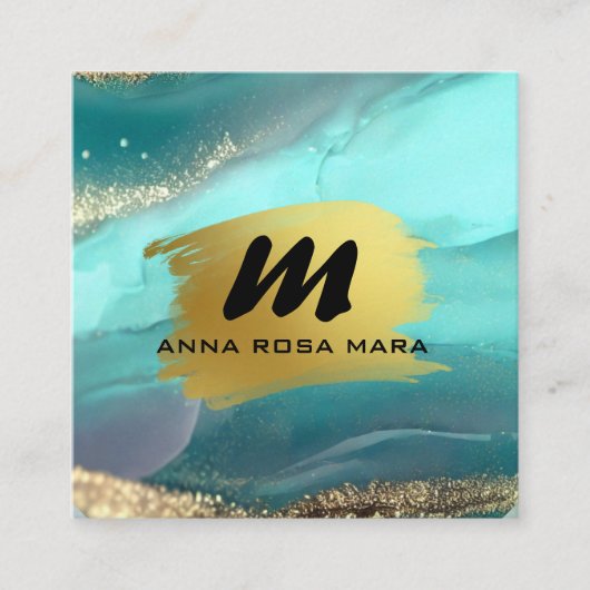 *~*グリッターAP66リュックスターコイズ金ゴールド瑪瑙QR スクエア名刺 (正面)