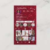 グリッターInstagramレッドQRコードソーシャルメディア 名刺 (正面)