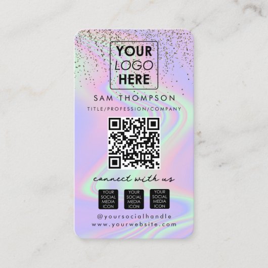 グリッターOpal Connect with UsソーシャルメディアQRコード 名刺 (正面)