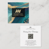 *~*グリッターQRルクースイニシャルターコイズAP66金ゴールド スクエア名刺 (正面/裏面)