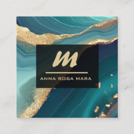 *~*グリッターQRルクースイニシャルターコイズAP66金ゴールド スクエア名刺