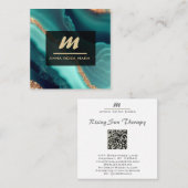 *~*グリッターQRルクースイニシャルAP66ターコイズ金ゴールド スクエア名刺 (正面/裏面)