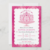 グリッターSweet sixteenレースのようお誕生日ケーキパーティー 招待状 (正面)