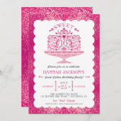 グリッターSweet sixteenレースのようお誕生日ケーキパーティー 招待状 (正面/裏面)