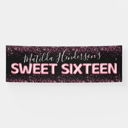 グリッターSweet sixteen16th誕生日パーティバナー 横断幕 (横)