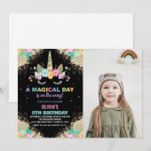 グリッターUnicorn誕生日招待状と写真 招待状 (正面/裏面)
