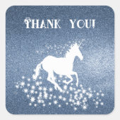 グリッターUnicorn and Stars Thank You |青 スクエアシール (正面)