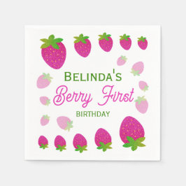 グリッターY2Kストロベリーベリー第1誕生日 スタンダードカクテルナプキン