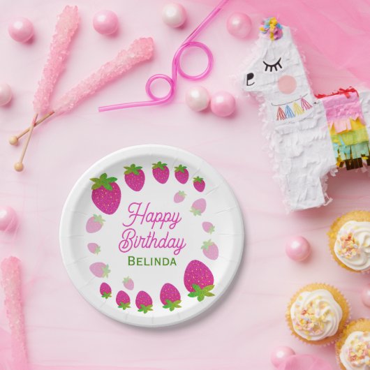 グリッターY2Kストロベリーベリー誕生日 ペーパープレート (パーティー)
