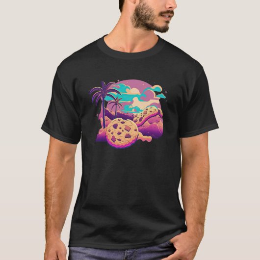 グリッチした80年代シンセウェーブ風クッキー Tシャツ (正面)