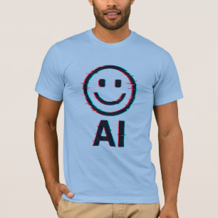 グリッチィAIスマイリー – 未来的なTシャツデザイン Tシャツ