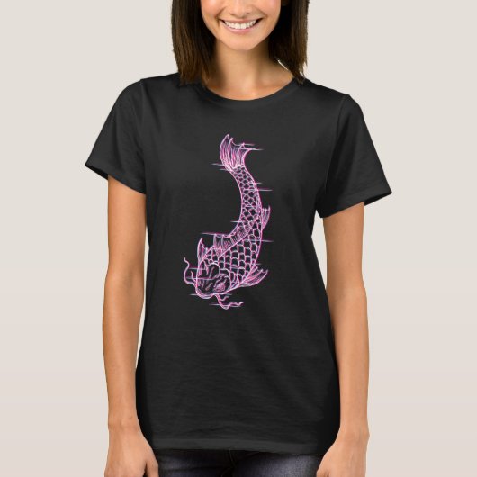 グリッチエフェクト 和風 錦鯉 ? ヴァポルウェーブ美学 Tシャツ (正面)