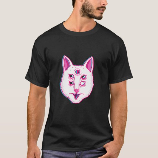 グリッチキャット 発光 猫 目付き Tシャツ (正面)