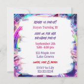 グリッチコアカラフルアニメのアートワーク誕生日パーティー 招待状 (裏面)