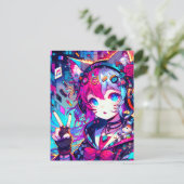 グリッチコアカラフルアニメアートワークことわざこんにちは ポストカード (スタンド正面)