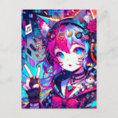グリッチコアカラフルアニメアートワークことわざこんにちは ポストカード (正面)