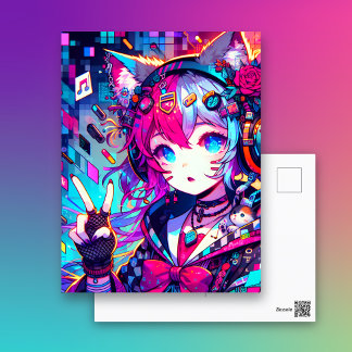 グリッチコアカラフルアニメアートワークことわざこんにちは ポストカード