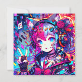 グリッチコアカラフルアニメアートワーク誕生日 招待状 (正面)
