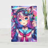 グリッチコアカラフルアニメガール誕生日カラーリング カード (正面)