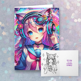 グリッチコアカラフルアニメガール誕生日カラーリング カード