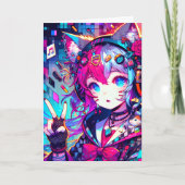 グリッチコアカラフルアニメガール誕生日 カード (正面)