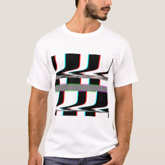 グリッチストライプとチェック柄 Tシャツ