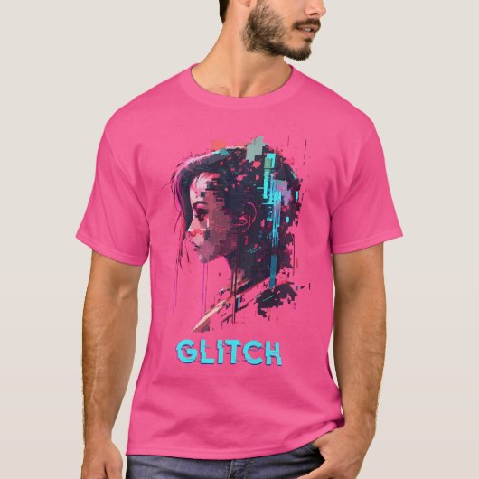 グリッチピクセルアートサイバー気化波Sci-Fiパンクガール Tシャツ (正面)