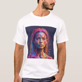 グリッチ女性カラフルミニマル顔Tシャツ Tシャツ