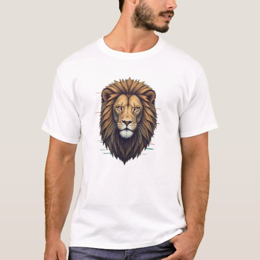 グリッチ幾何学: アヴァンギャルド ライオン Tシャツ (正面)