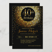 グリッツきらきら光る紙吹雪40歳の誕生日 | 金ゴールド黒 招待状 (正面/裏面)