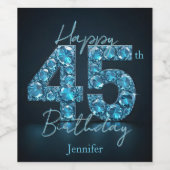 グリッツィシックサファイアブルーとブラック45誕生日 ワインラベル (シングルラベル)