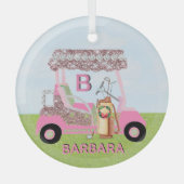 グリッツグラムクリスマスゴルフカートのクラブ名 ガラスオーナメント (正面)