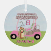 グリッツグラムクリスマスゴルフカートのクラブ名 ガラスオーナメント (裏面)