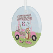 グリッツグラムクリスマスゴルフカートのクラブ名 ガラスオーナメント (正面左)